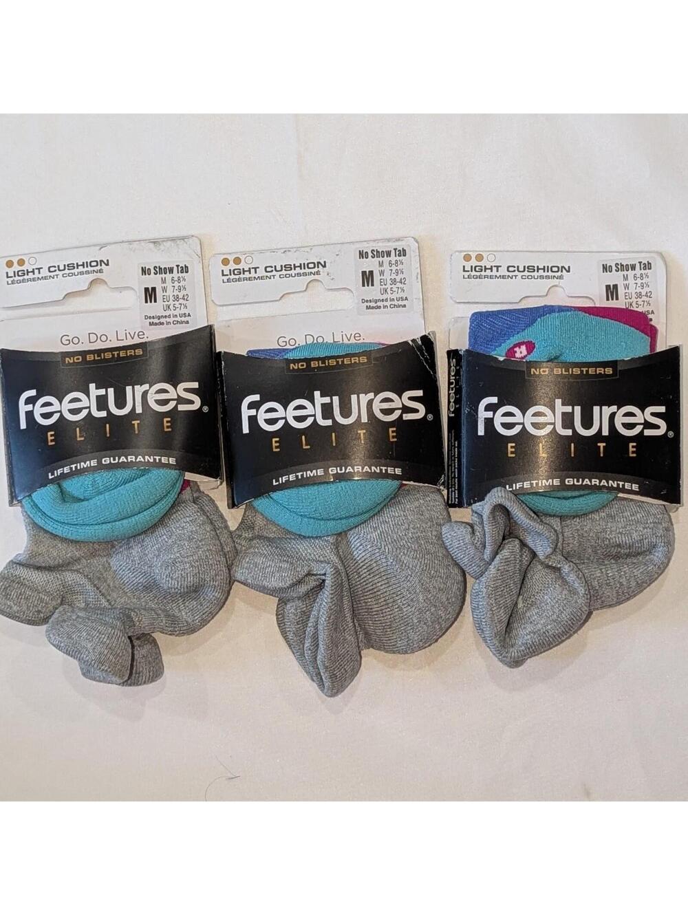 3 PAIRS Feetures Elite Ultra Light Cushion No Show Tab Running Socks Size M